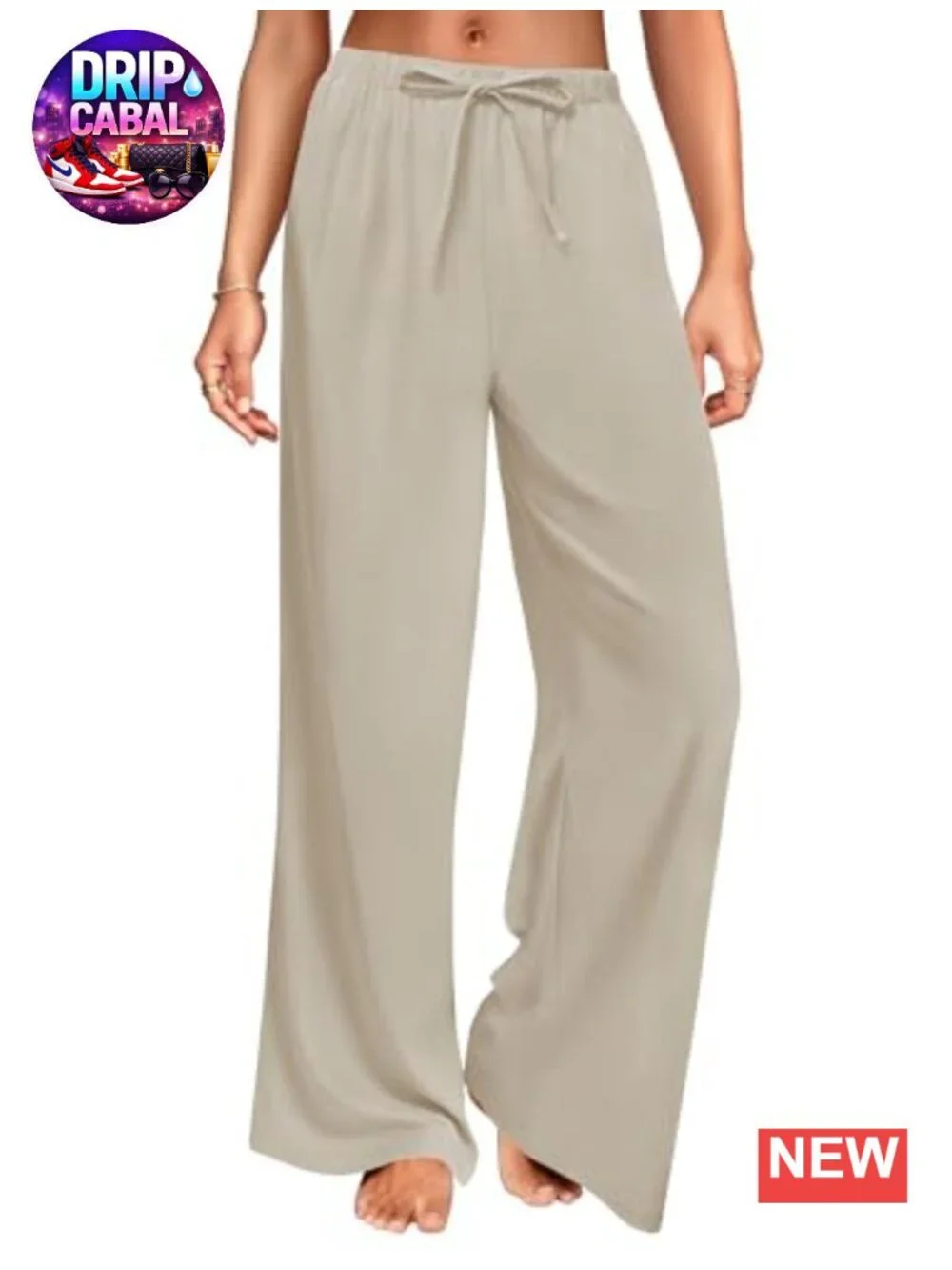 Wide Leg Linen Pants for Women Drawstring Palazzo Trousers with Pockets